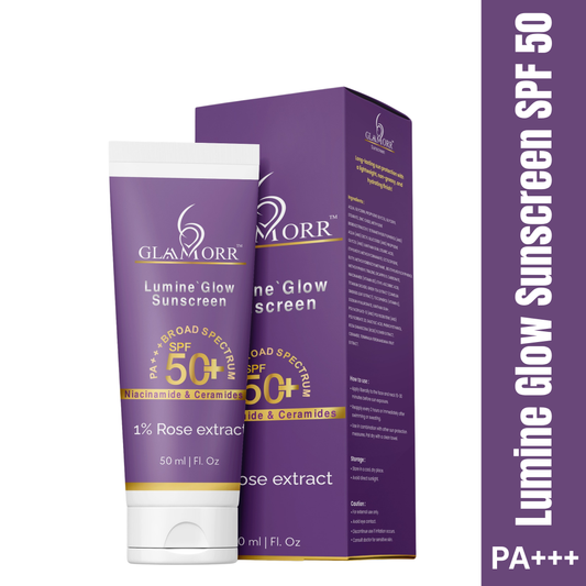 Glaamorr Lumine Glow Sunscreen, 50 ml, labelled SPF 50+ PA+++