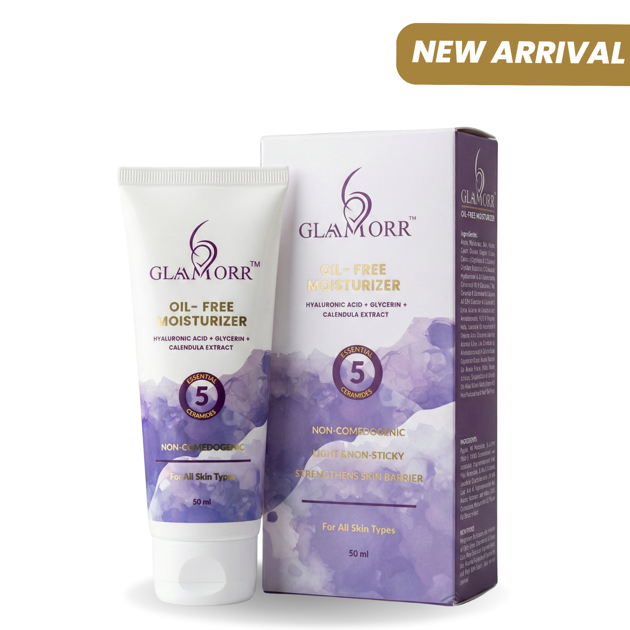 Glamorr Oil-Free Moisturizer for Oily & Acne-Prone Skin | With Hyaluronic Acid, 5 Essential Ceramides & Calendula (50 ml)