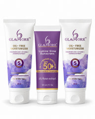 Glaamorr 2 × Oil-Free Moisturizer (50 ml) + 1 × Lumine Glow Sunscreen SPF 50+ PA+++ (50 ml)
