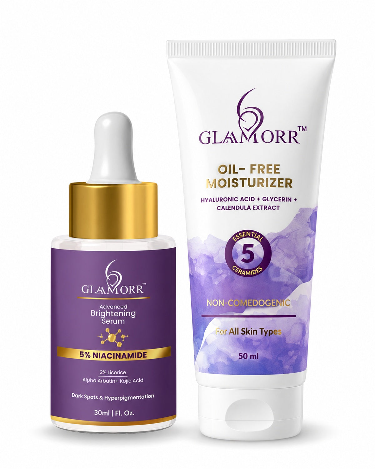 Glaamorr 1 × 5% Niacinamide Brightening Serum (30 ml) + 1 × Oil-Free Moisturizer (50 ml)