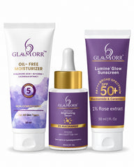 Glaamorr 1 × 5% Niacinamide Brightening Serum (30 ml) + 1 × Oil-Free Moisturizer (50 ml) + 1 × Lumine Glow Sunscreen SPF 50+ PA+++ (50 ml)