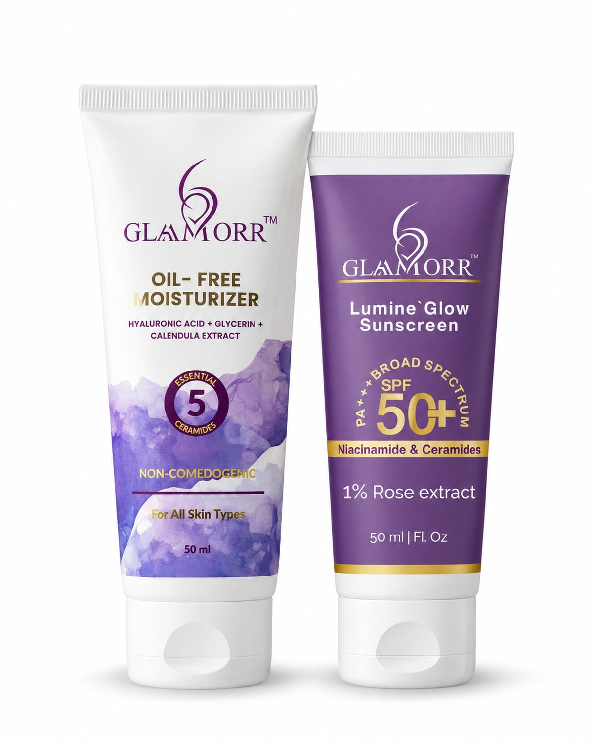 Glaamorr 1 × Oil-Free Moisturizer (50 ml) + 1 × Lumine Glow Sunscreen SPF 50+ PA+++ (50 ml)