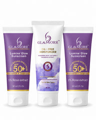 Glaamorr 1 × Oil-Free Moisturizer (50 ml) + 2 × Lumine Glow Sunscreen SPF 50+ PA+++ (50 ml)