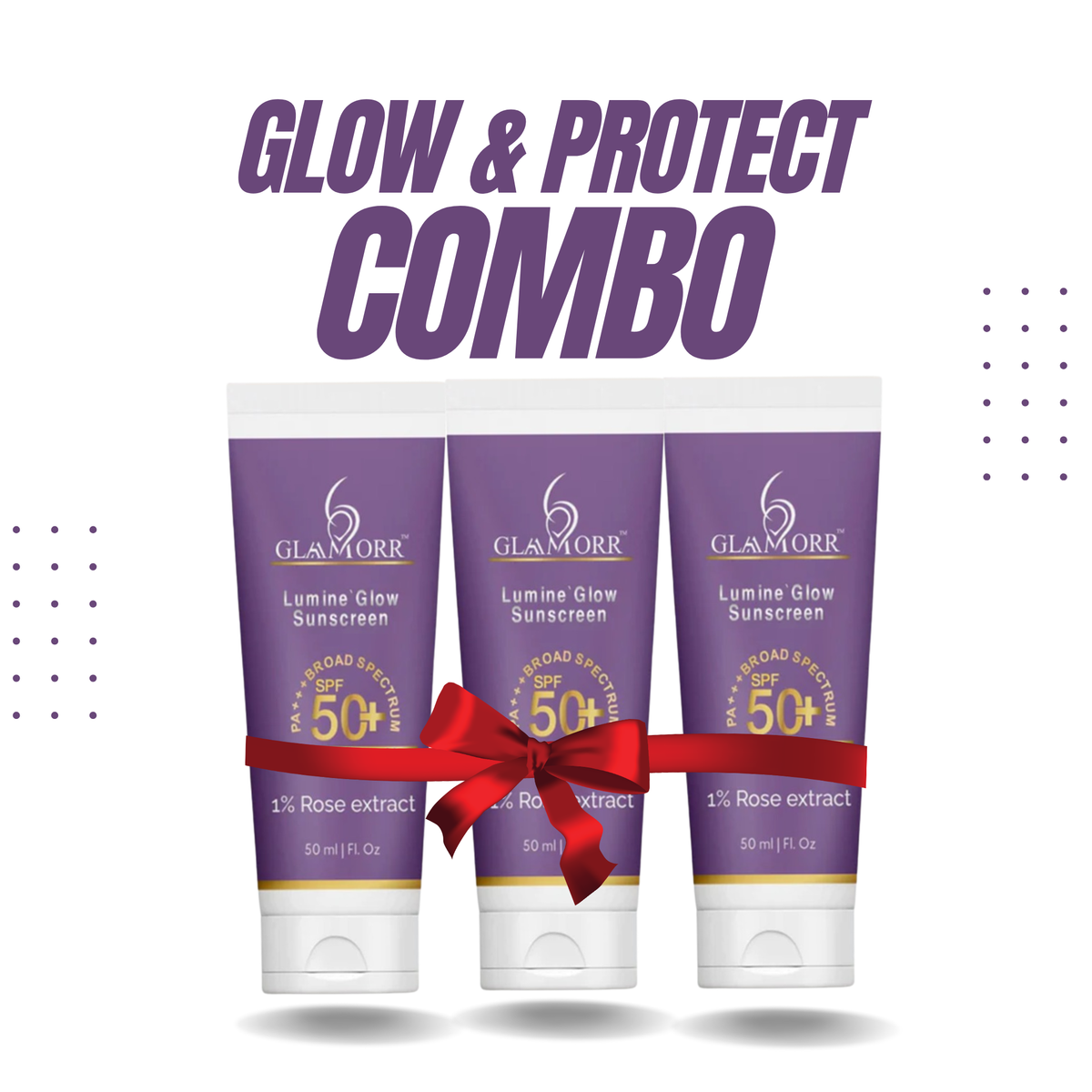 Lumine Glow SPF 50 PA+++ Sunscreen – Pack of 3 | Ultra-Light, Non-Greasy, Rose-Infused UV Protection (50ml x 3)