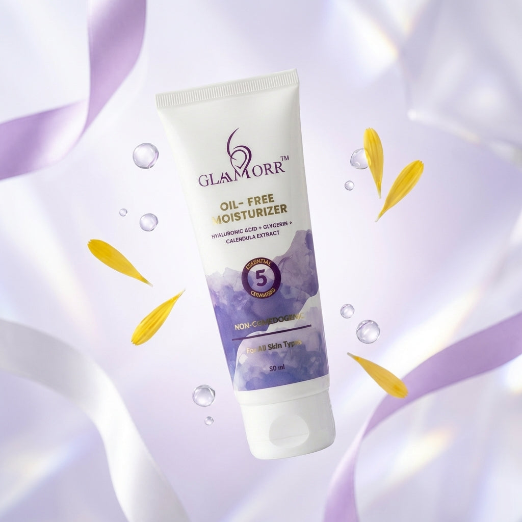 Glamorr Oil-Free Moisturizer for Oily & Acne-Prone Skin | With Hyaluronic Acid, 5 Essential Ceramides & Calendula (50 ml)